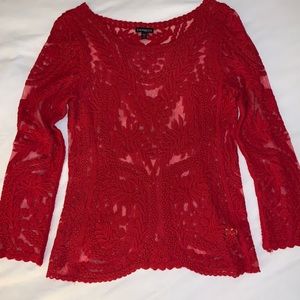 Express Long Sleeve Red Lace Top